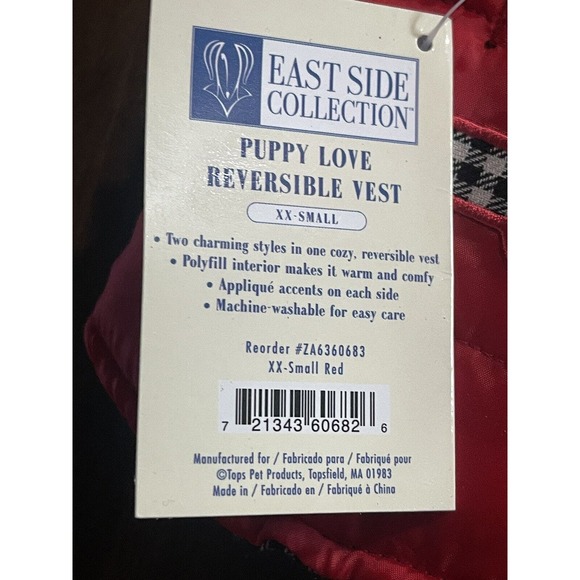 East Side Collection reversible dog Vest Size X-Small Teacup Tiny Dog Vest NEW - Picture 7 of 8